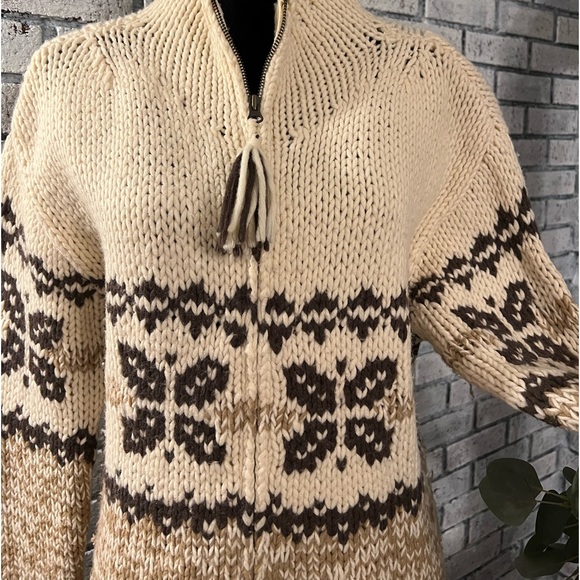 THE LIMITED HAND KNIT  Ladies Cream & Brown Zip Up Cardigan - Picture 2 of 6
